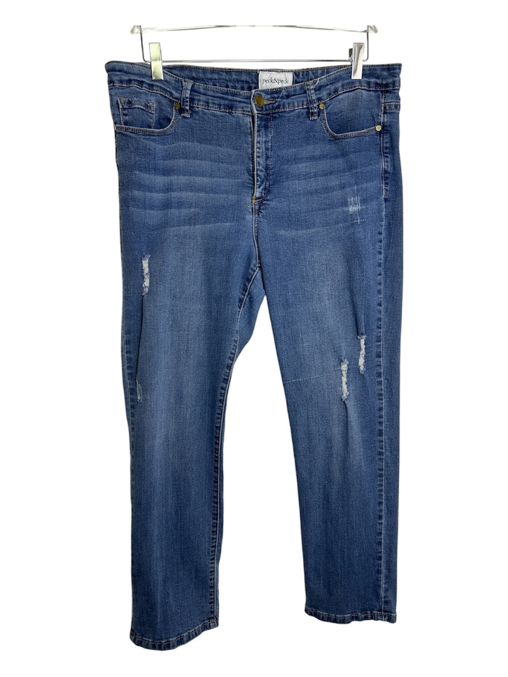 Peck & Peck Mid Blue Distressed Style Straight Leg Jeans Size 14